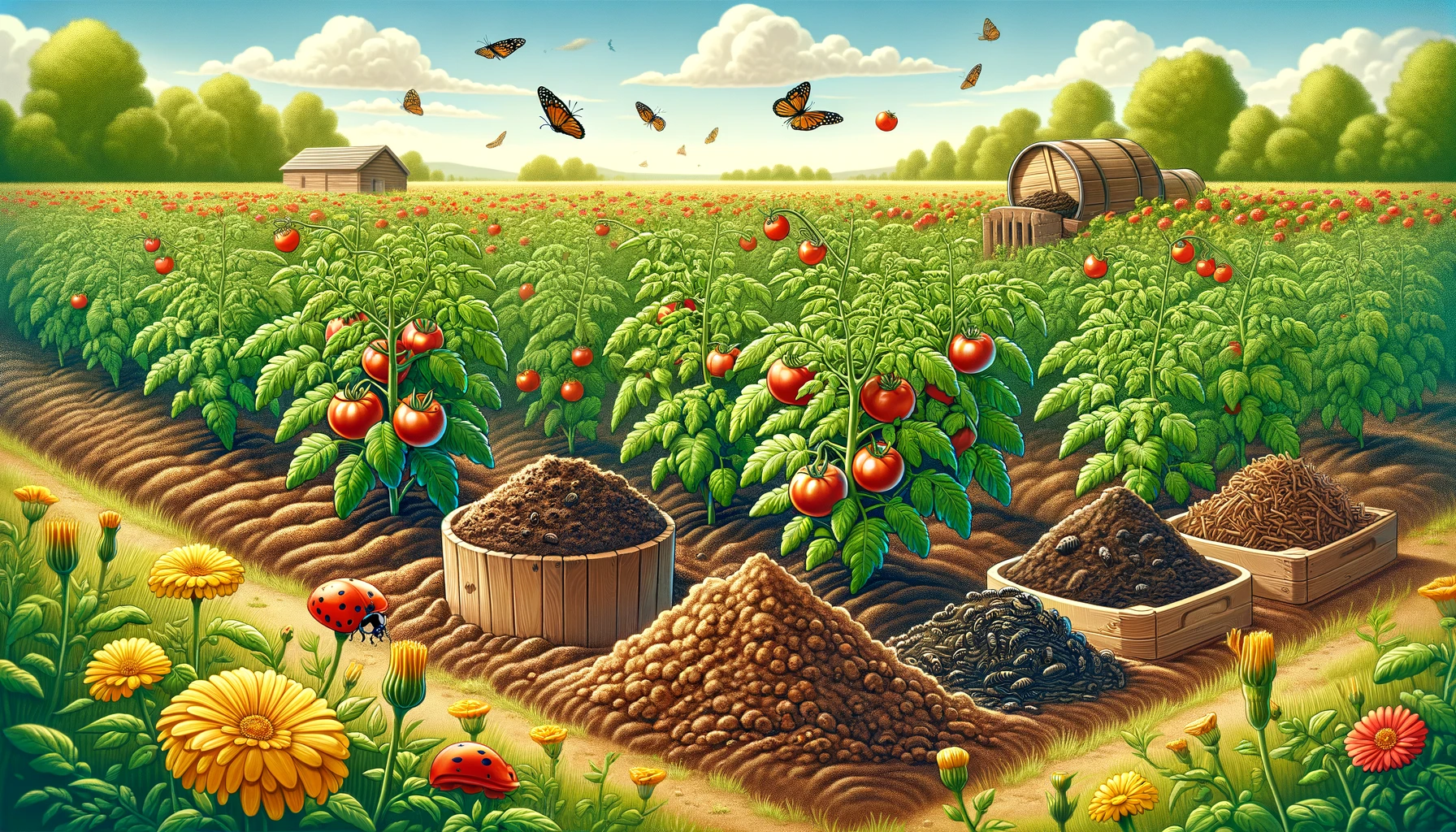 Compostage et lutte biologique dans une plantation de tomates
