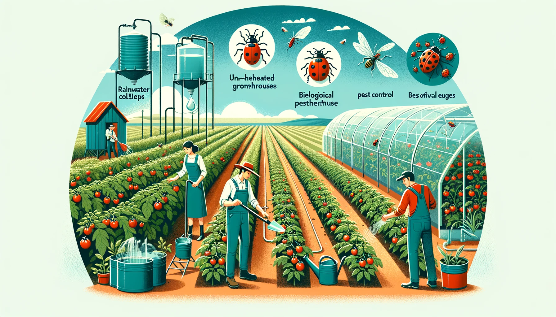 Agriculteurs utilisant des systèmes durables pour cultiver des tomates