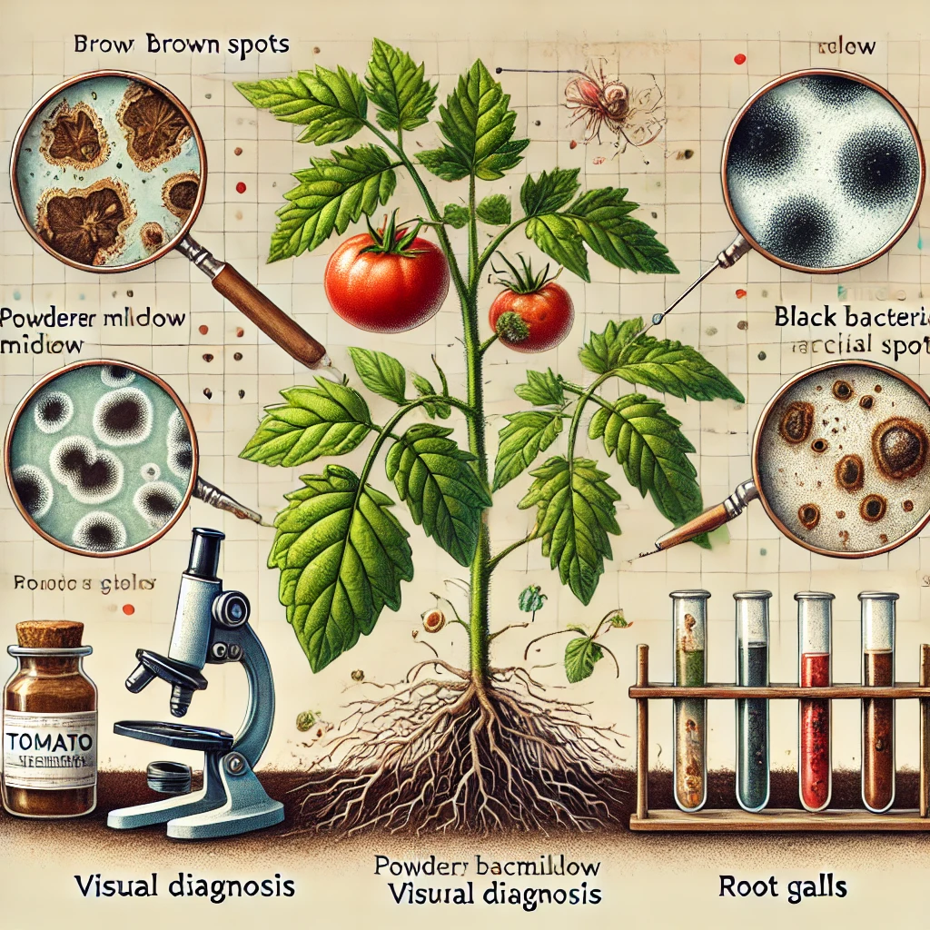 Illustration des symptômes des maladies des tomates avec un focus sur le diagnostic visuel.